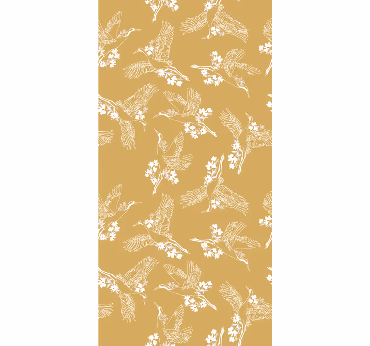 Kids wallpaper japanese flowers and birds design - TenStickers