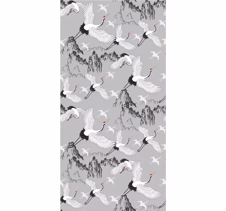 Kids wallpaper elegant cranes and mountains - TenStickers