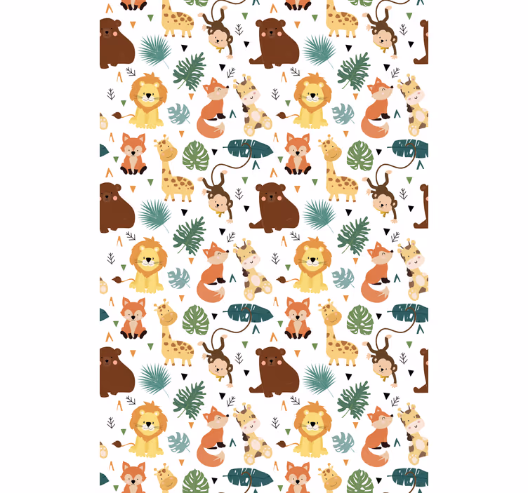 Kids wallpaper featuring cute wild animals with leaves - TenStickers