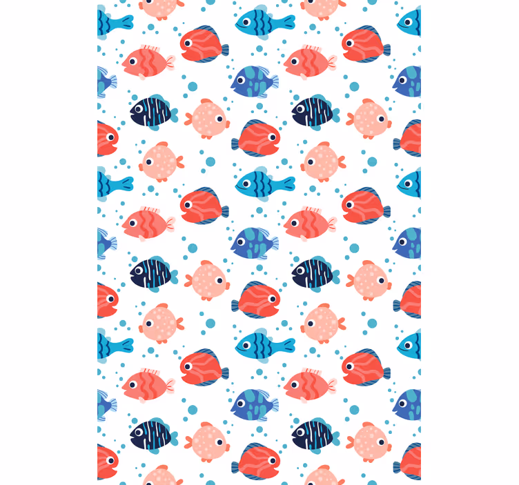 Kids wallpaper featuring pink and blue fishes - TenStickers