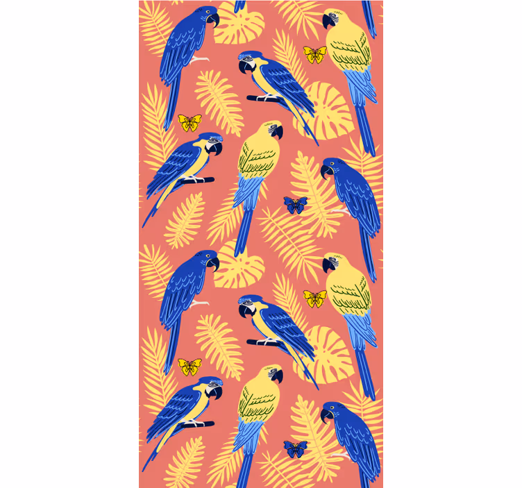 Kids wallpaper with parrots and butterflies on leaves - TenStickers