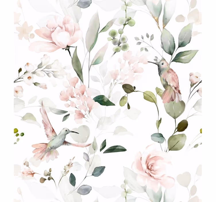 Living room wallpaper soft pastel bird - TenStickers