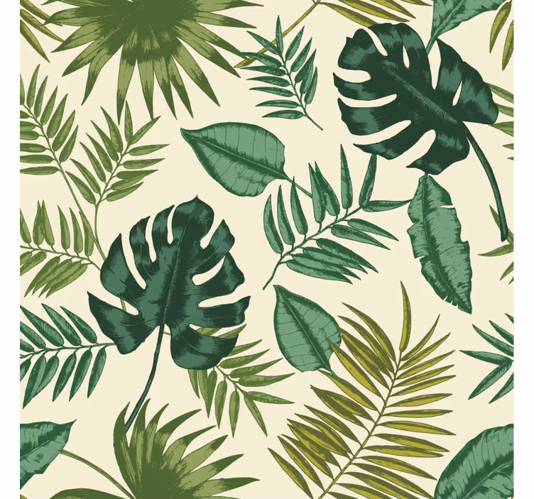 Living room wallpaper leafy tropical design - TenStickers