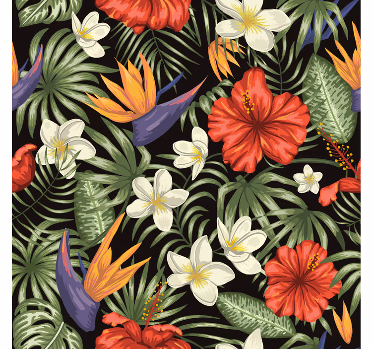 Flower wallpaper with tropical jungle plants pattern - TenStickers