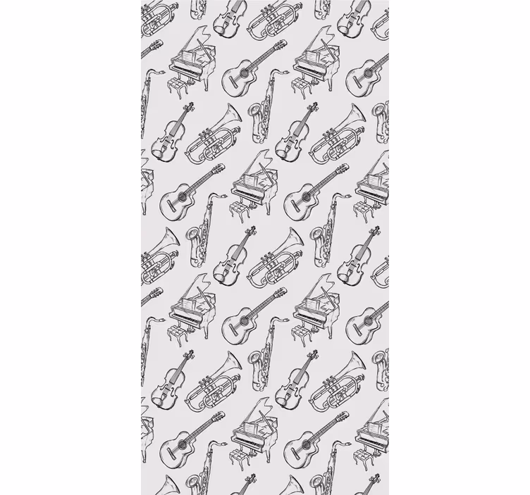 Modern wallpaper with hand-drawn musical instruments - TenStickers