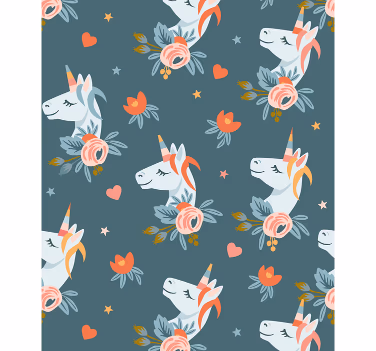 Kids wallpaper with blue charming unicorns - TenStickers