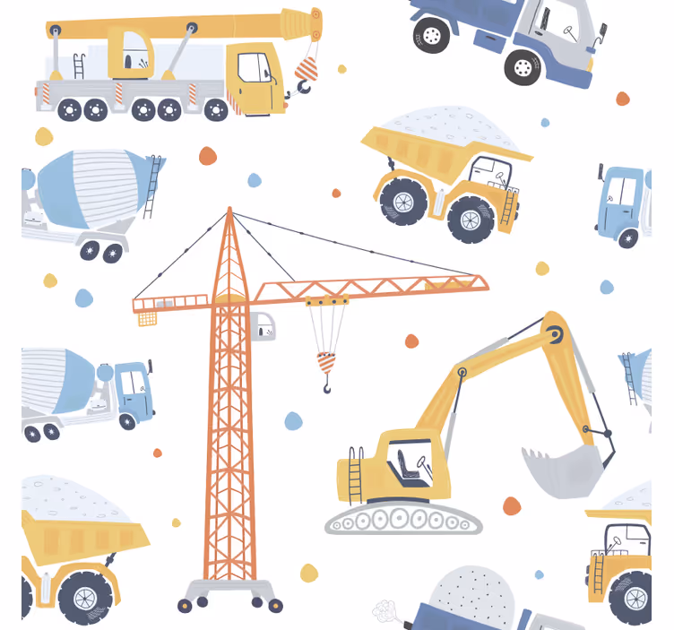 Kids wallpaper featuring fun construction vehicles - TenStickers