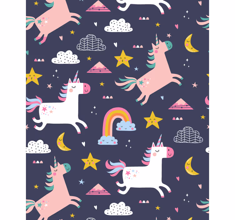Kids wallpaper with unicorns and stars - TenStickers