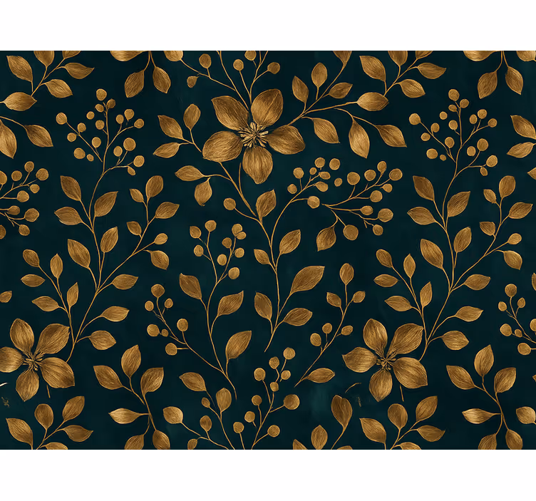 Master bedroom wallpaper dark blue design with gold flowers - TenStickers