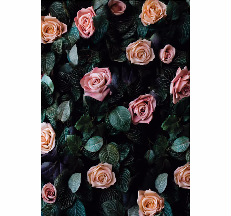 Red rose flowers floral ornament wallpaper - TenStickers
