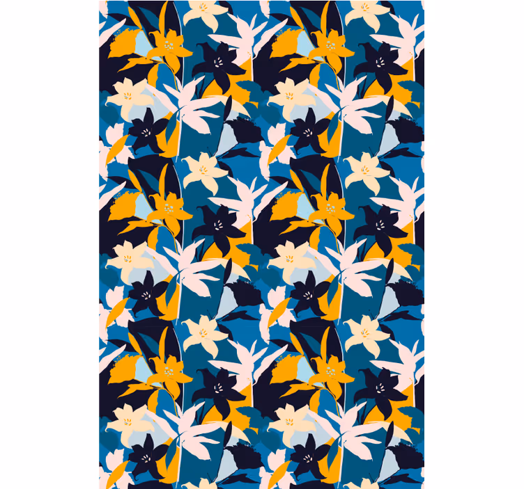 Floral ornament wallpaper white lilies on blue - TenStickers