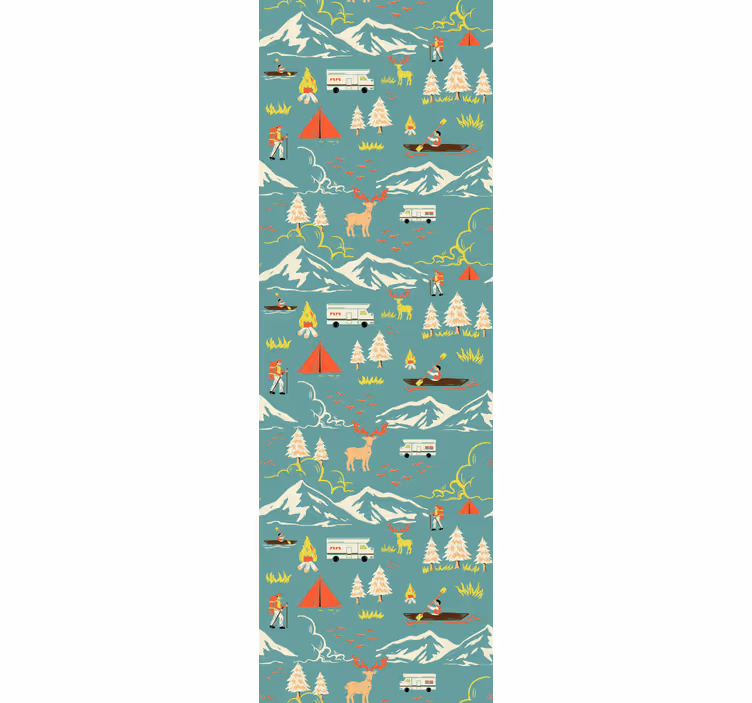 Bedroom wallpaper with camping guy, trees and path - TenStickers
