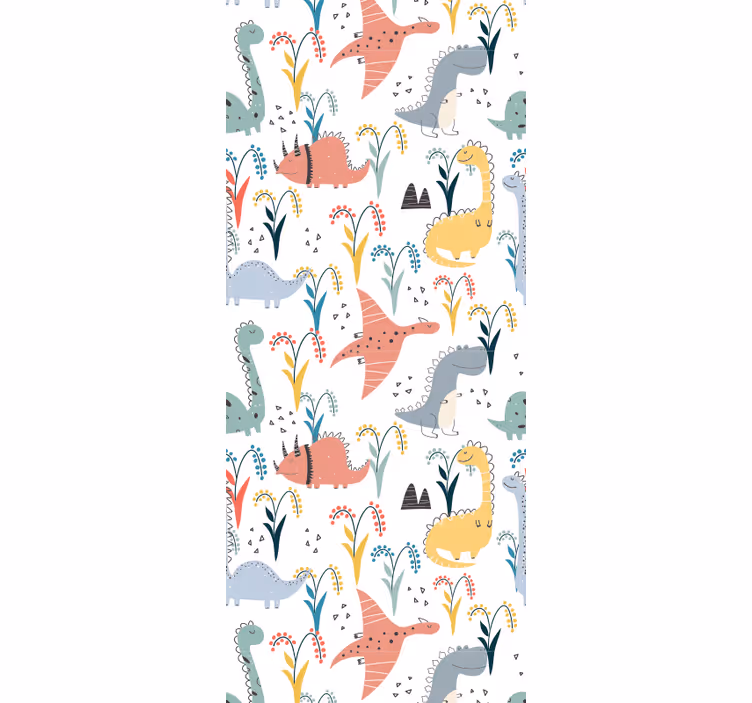 Bedroom wallpaper with colorful dinosaurs and trees - TenStickers