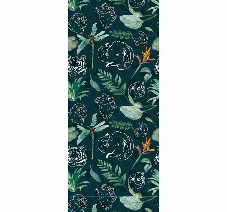 Bedroom wallpaper with colorful jungle animals and trees - TenStickers