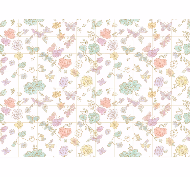 Flower wallpaper in soft color butterfly design - TenStickers