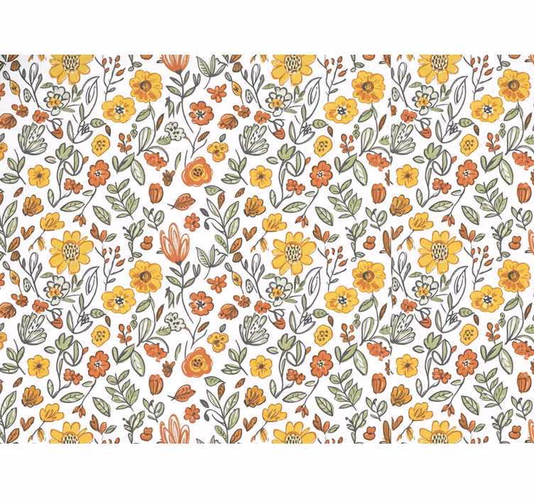 Flower wallpaper rustic garden yellow - TenStickers