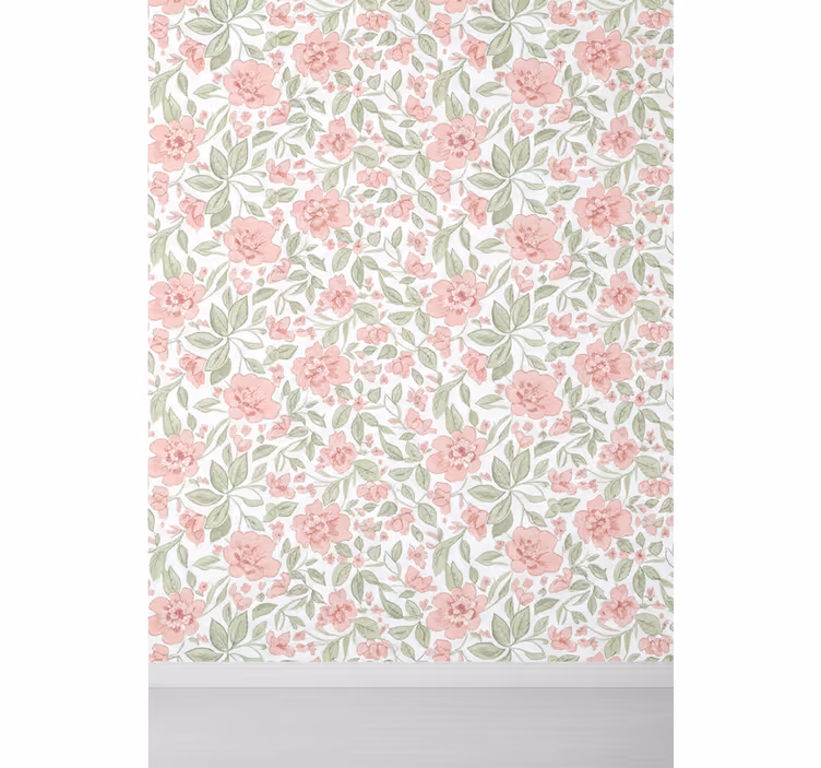 Leaf wallpaper in light pink and cream - TenStickers