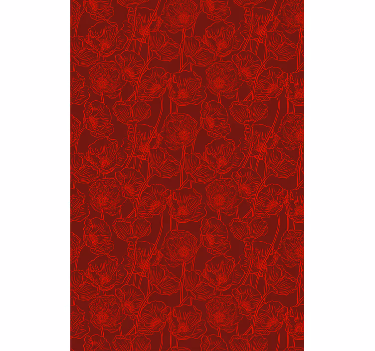 Red wallpaper artistic poppies with stems - TenStickers