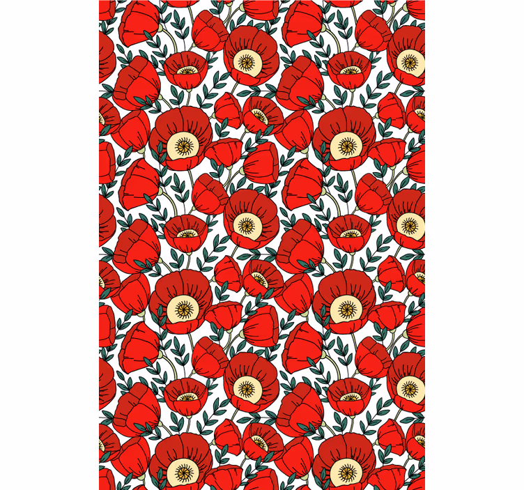 Red wallpaper with classic red poppies - TenStickers