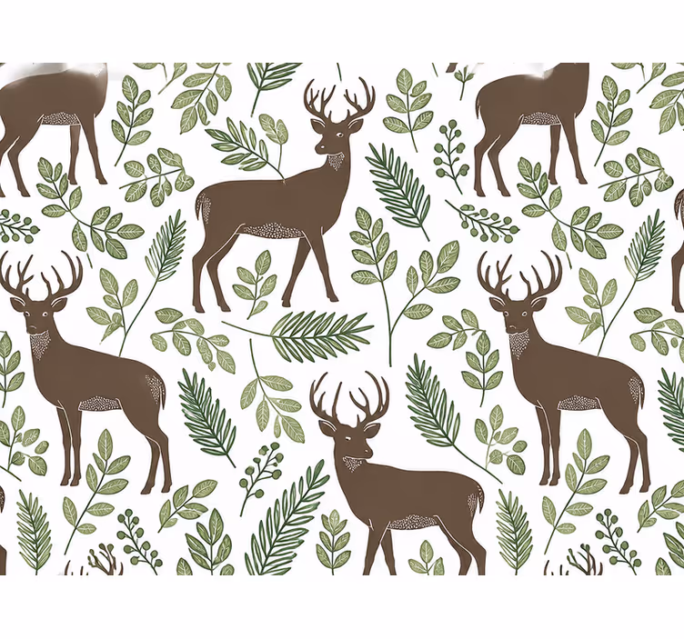 Leaf wallpaper with deer green leaves - TenStickers
