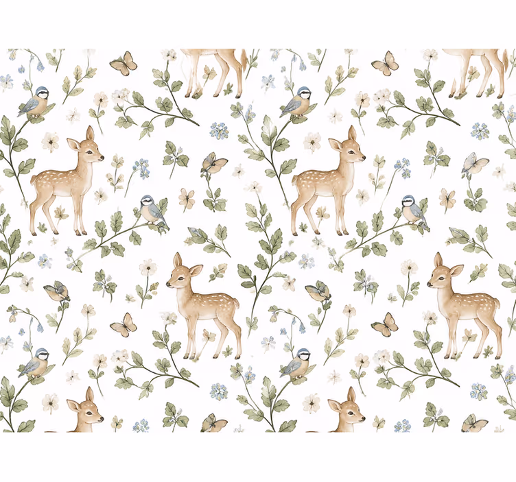 Nursery wallpaper featuring deer and plants - TenStickers