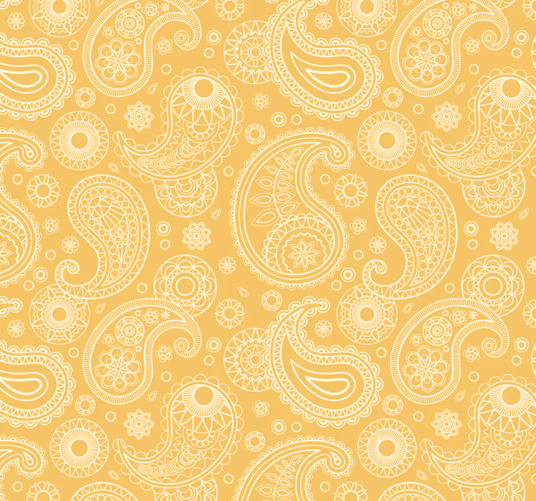 Intricate yellow paisley motif entryway wallpaper - TenStickers