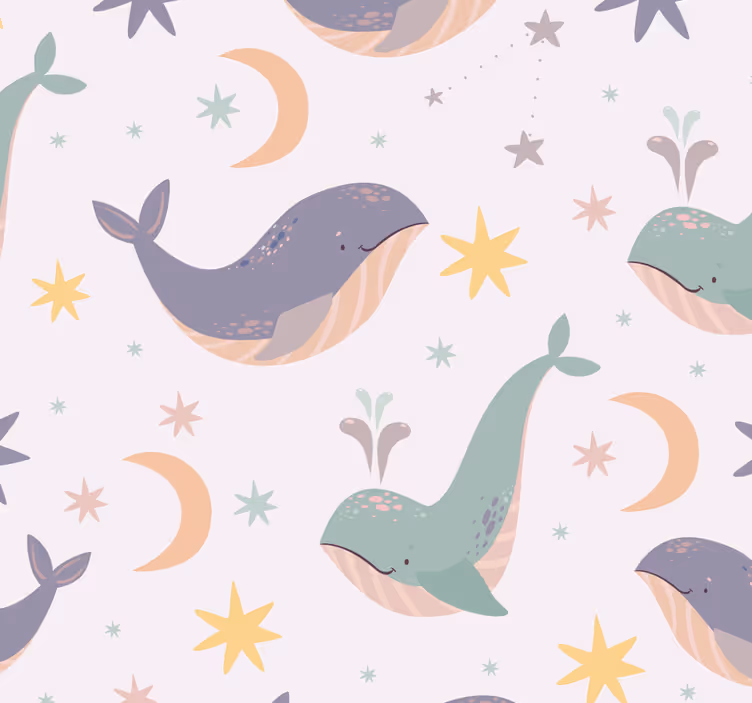Whimsical Whale Patterns animal wallpaper - TenStickers