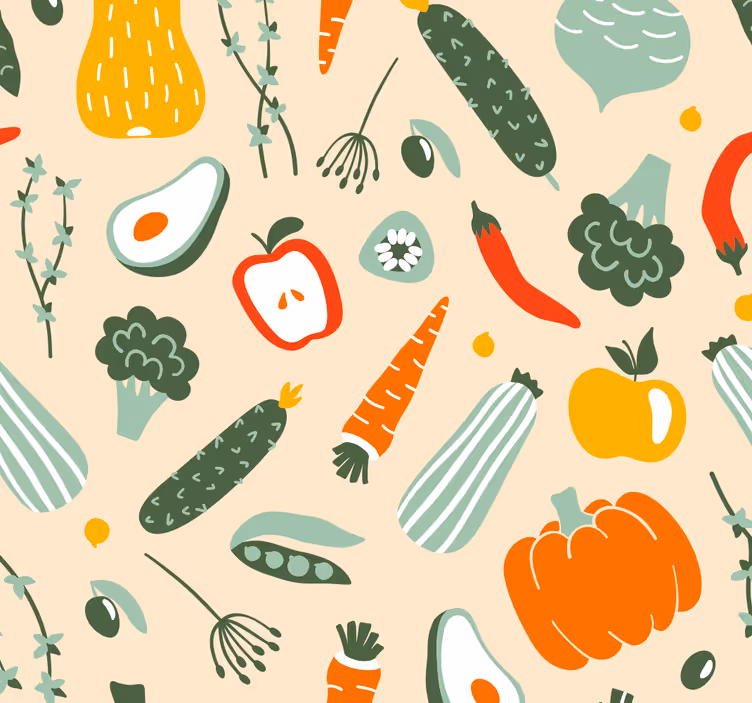 Kitchen wallpaper different food illustrations - TenStickers