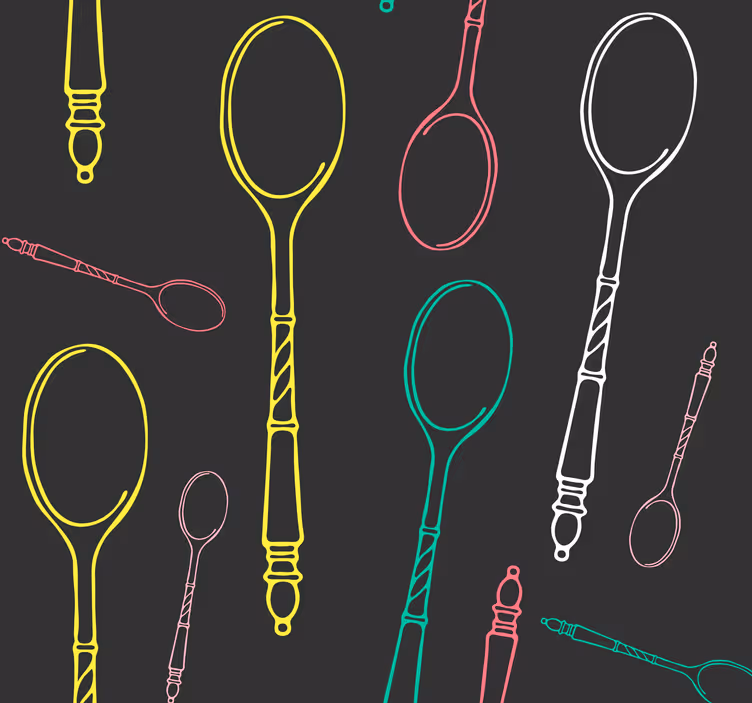 Neon Utensils Sketch kitchen wallpaper - TenStickers