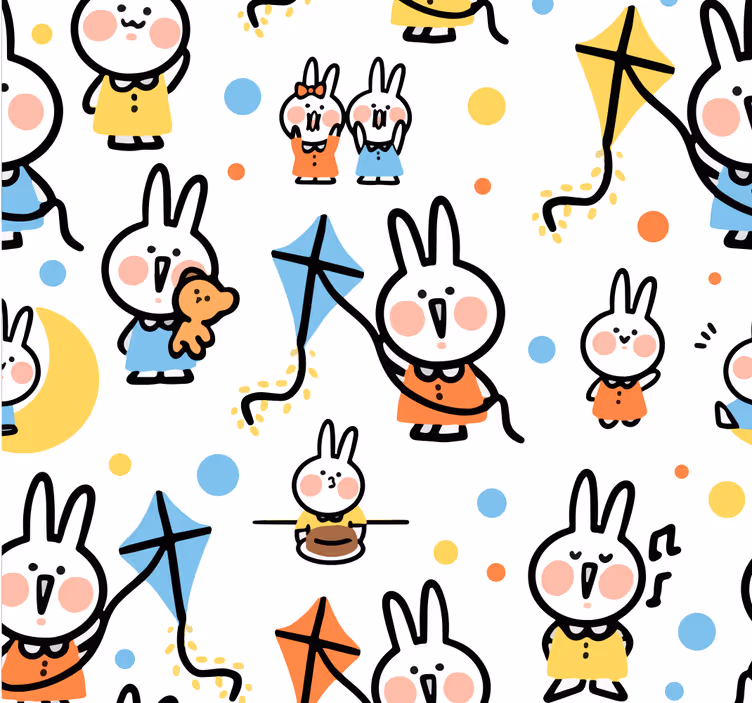 RAbbit hanging on to a kite Animal Wallpaper - TenStickers