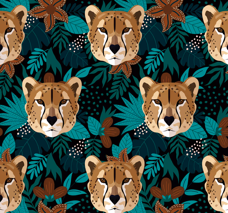 Leopard in tropical flowers Animal Wallpaper - TenStickers