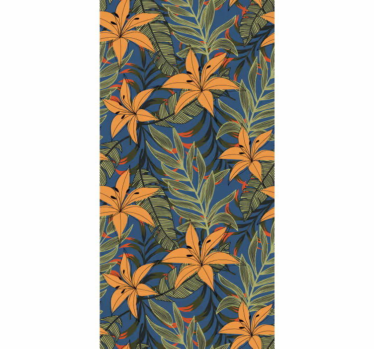 Jungle floral in blue background wallpaper - TenStickers