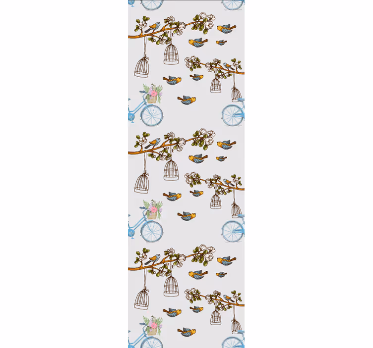 Tree with a bird cage with a bicycle wallpaper - TenStickers