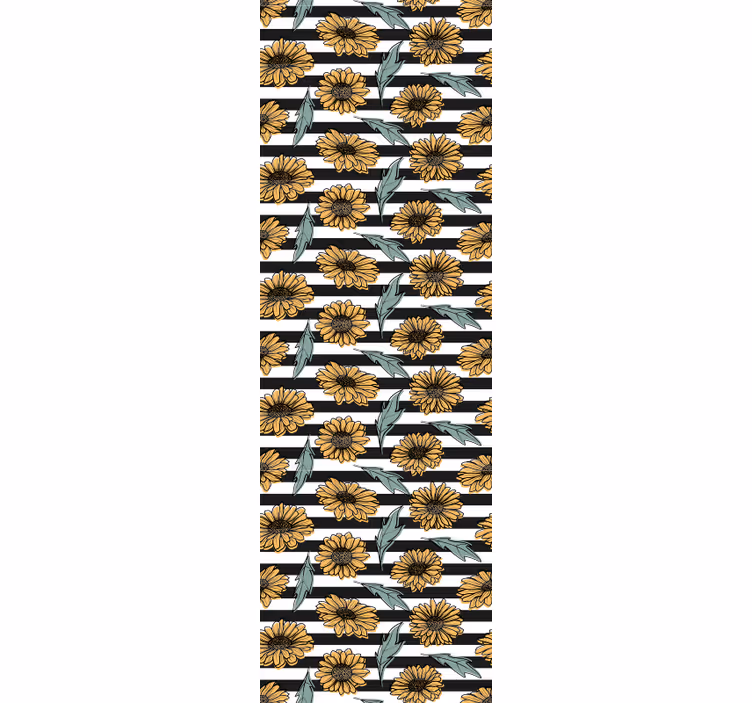 Sunflower Stripes floral ornament wallpaper - TenStickers