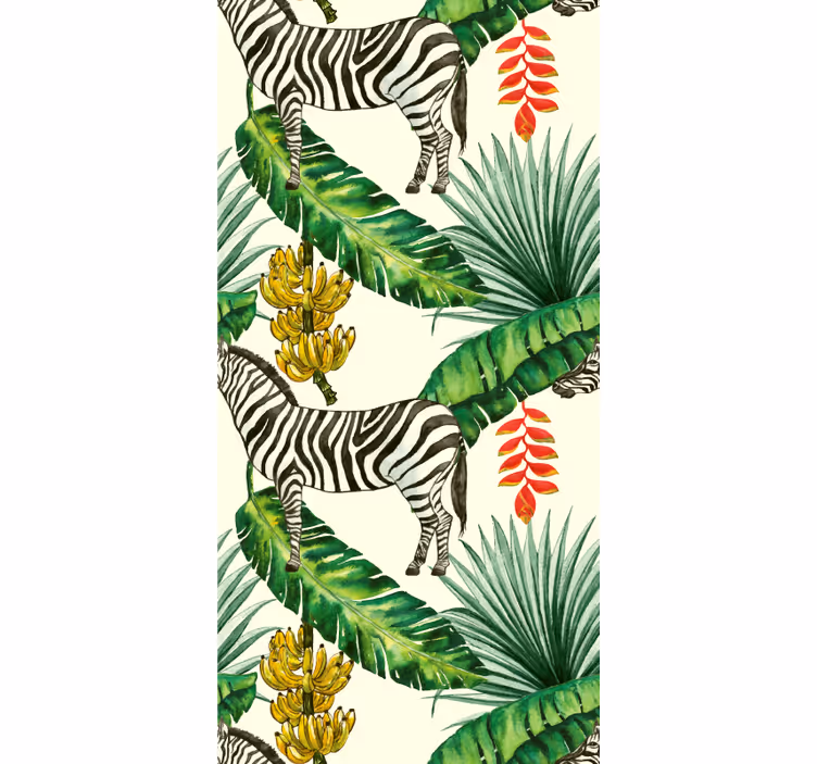 Zebra and tropical leaves modern wallpaper - TenStickers
