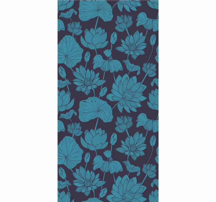 Blue vintage lotus flower wallpaper - TenStickers