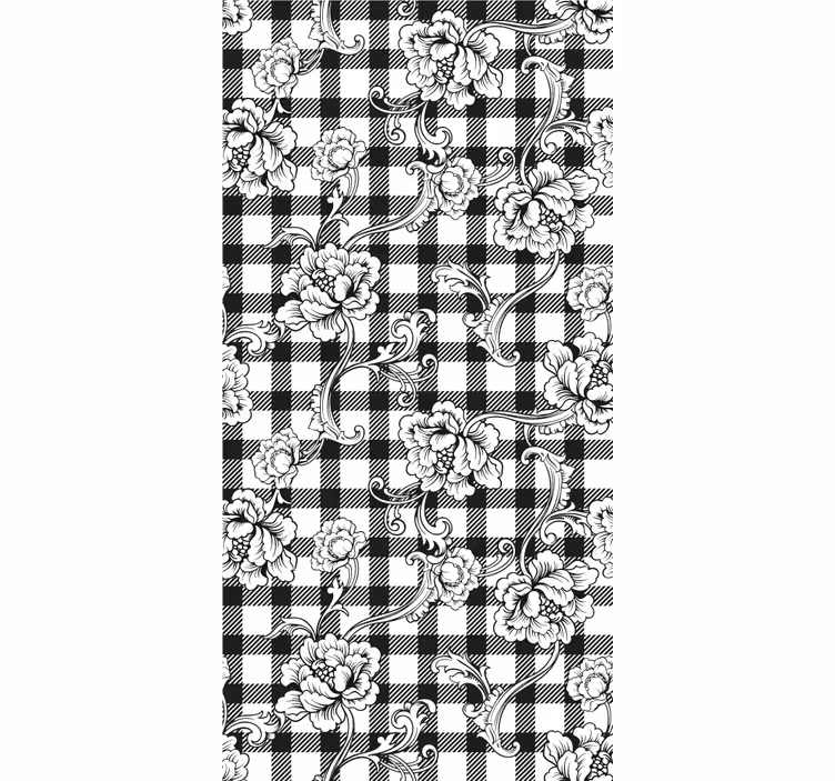 Floral Checkerboard floral ornament wallpaper - TenStickers