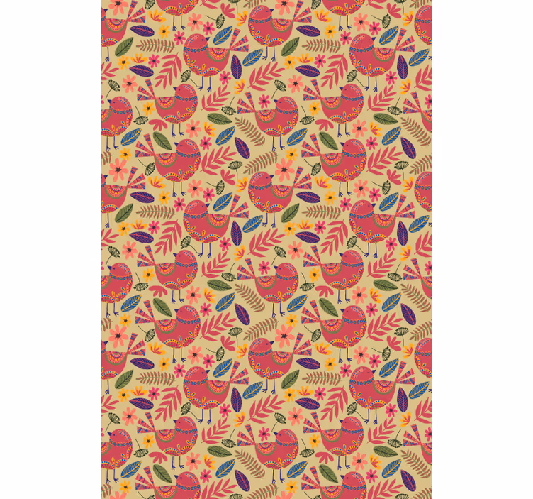 Ornamental Avian floral ornament wallpaper - TenStickers