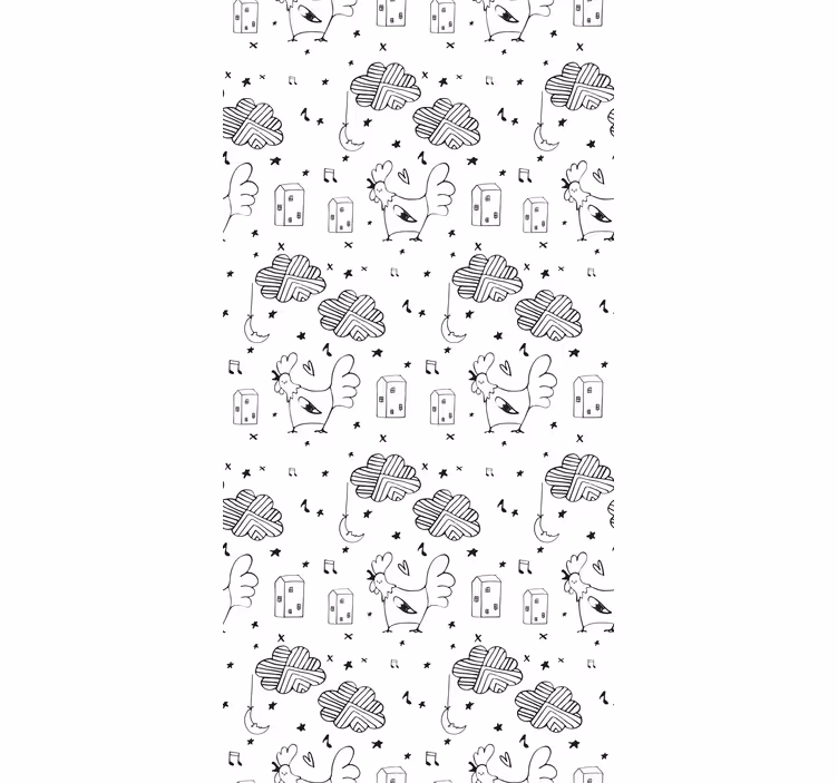Rooster Cartoon Pattern animal wallpaper - TenStickers