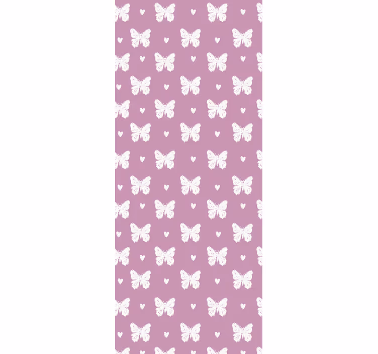 Butterfly wallpaper white and pink heart pattern - TenStickers