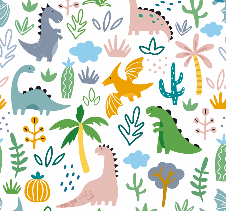 scandinavian jurassic pattern dinosaurs wallpaper - TenStickers