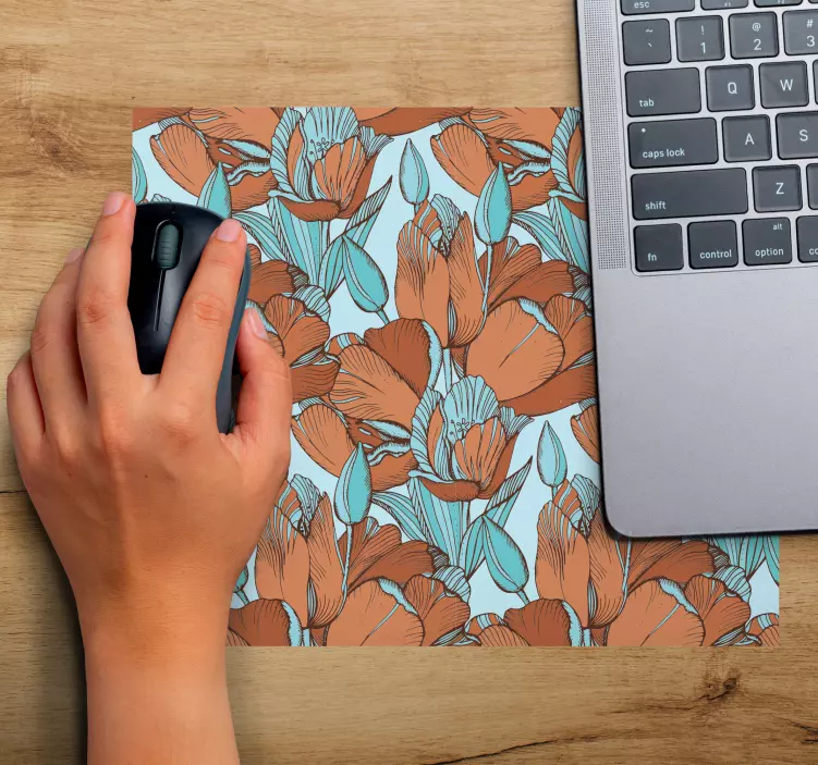 Brown tulips artistic blue design mouse pad - TenStickers