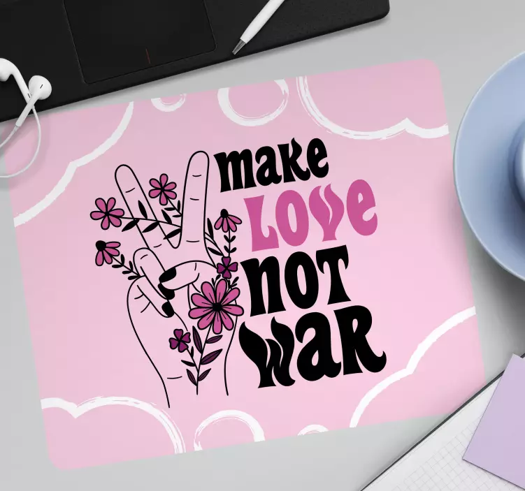 Make love quote in Peace sign mouse pad quotes - TenStickers