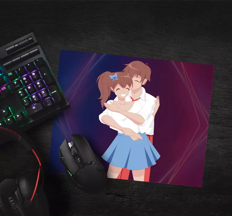 Red and blue hugging characters anime mousepad - TenStickers