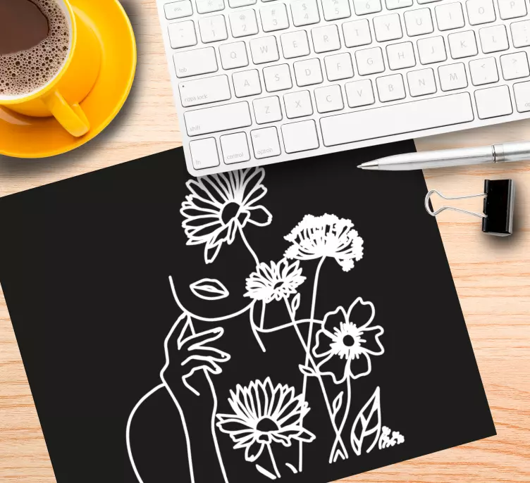 Woman and sunflowers minimalist more mousepads - TenStickers