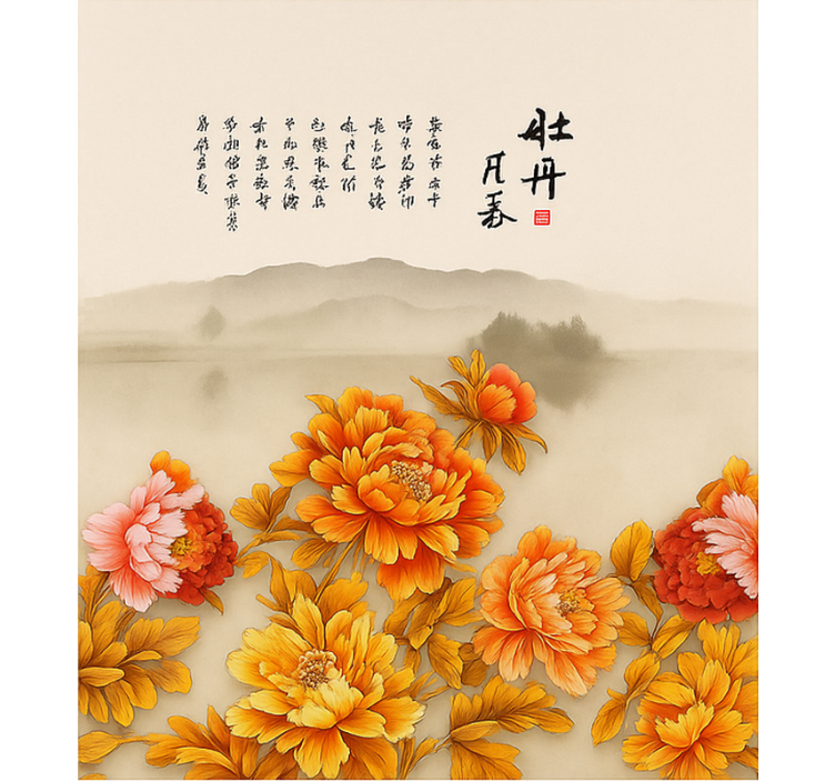 Peony landscape art living room roller blind - TenStickers