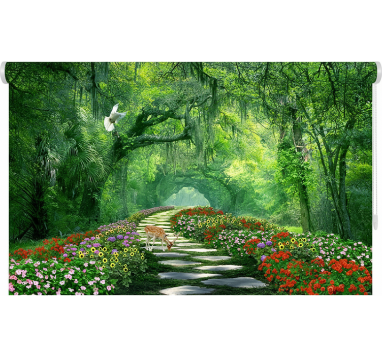Tree roller blind surreal woodland path - TenStickers