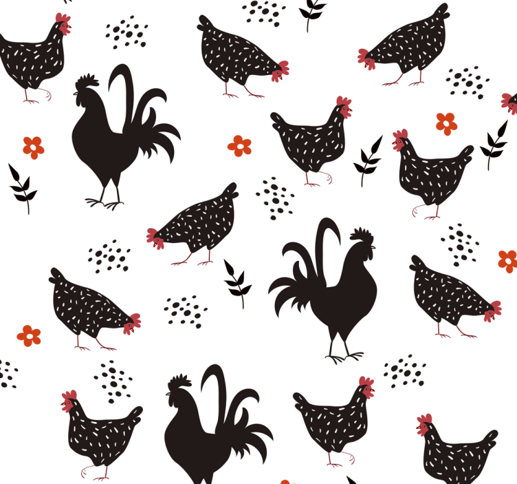 Kitchen roller blind black and white rooster - TenStickers