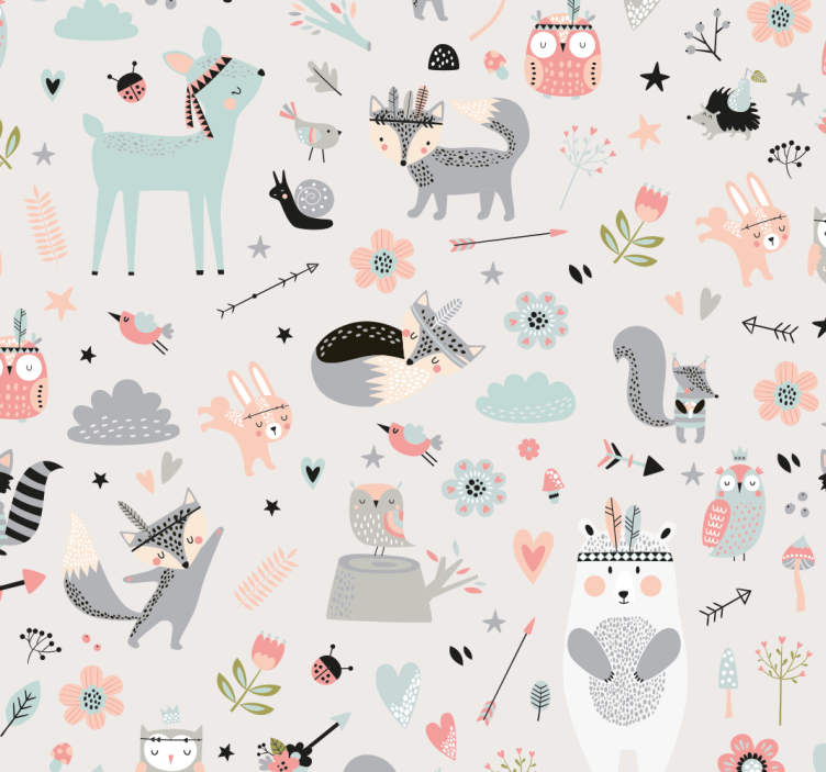 Children room roller blind nordic style pink forest - TenStickers