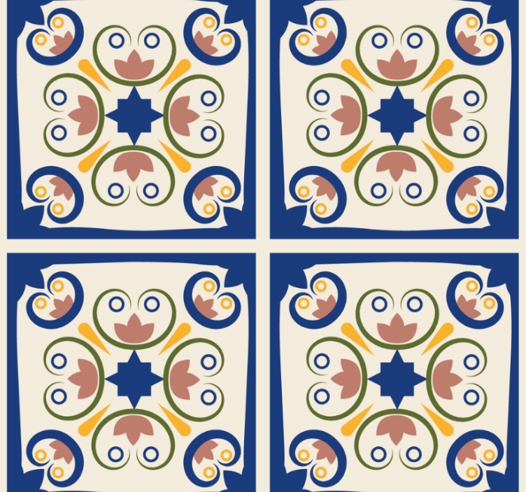 Modern roller blind pink flowers portuguese tile - TenStickers